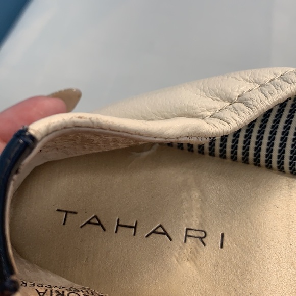 Tahari Gloria cream and navy cap toe flats - Picture 6 of 8